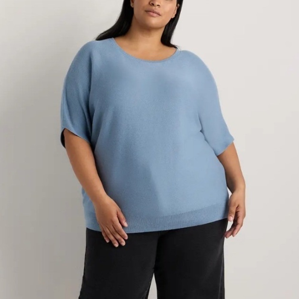Quince Cotton Cashmere Link-Stitch Dolman Sweater Mountain Spring Blue XL